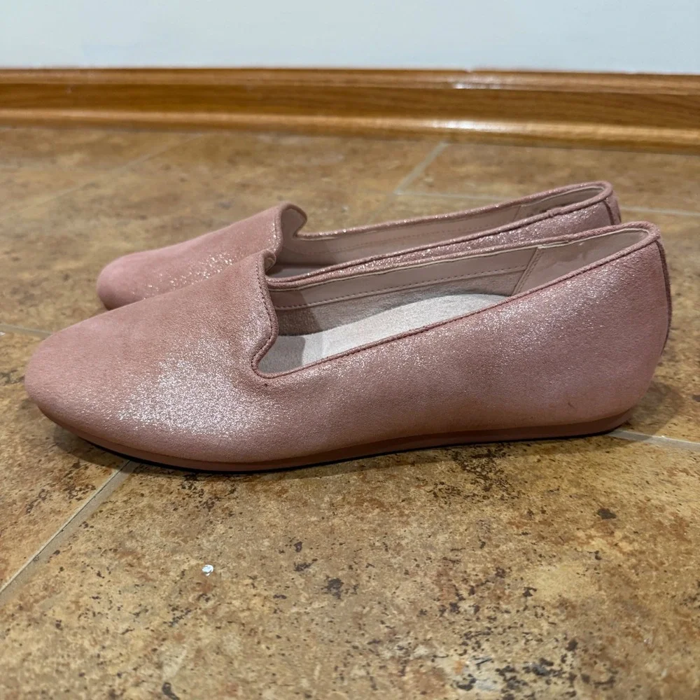 Vionic Vio Motion Coral Pink Shimmer Leather Slip‎ On Flats Loafers 8.5 Comfort